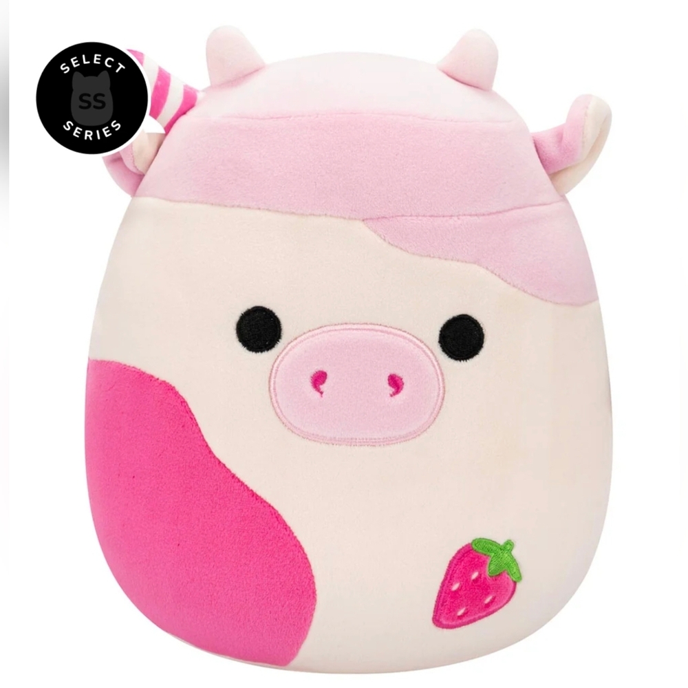 🖤 CAEDYN 🍓🐮 Select Series Pink Scented Strawberry Milk Cow Squishmallow BNIB